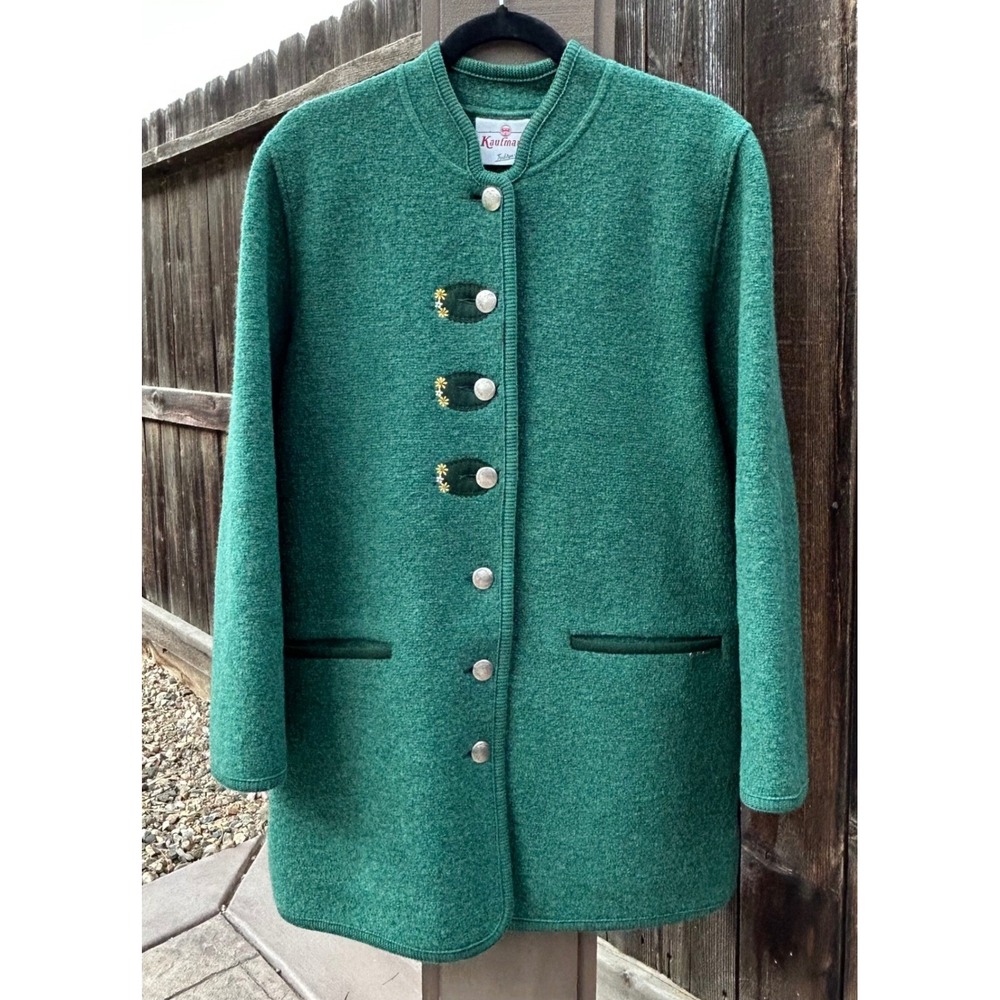 Vintage Kaufmann Austrian Wool Coat Women L Green Tyrolean Made in Italy